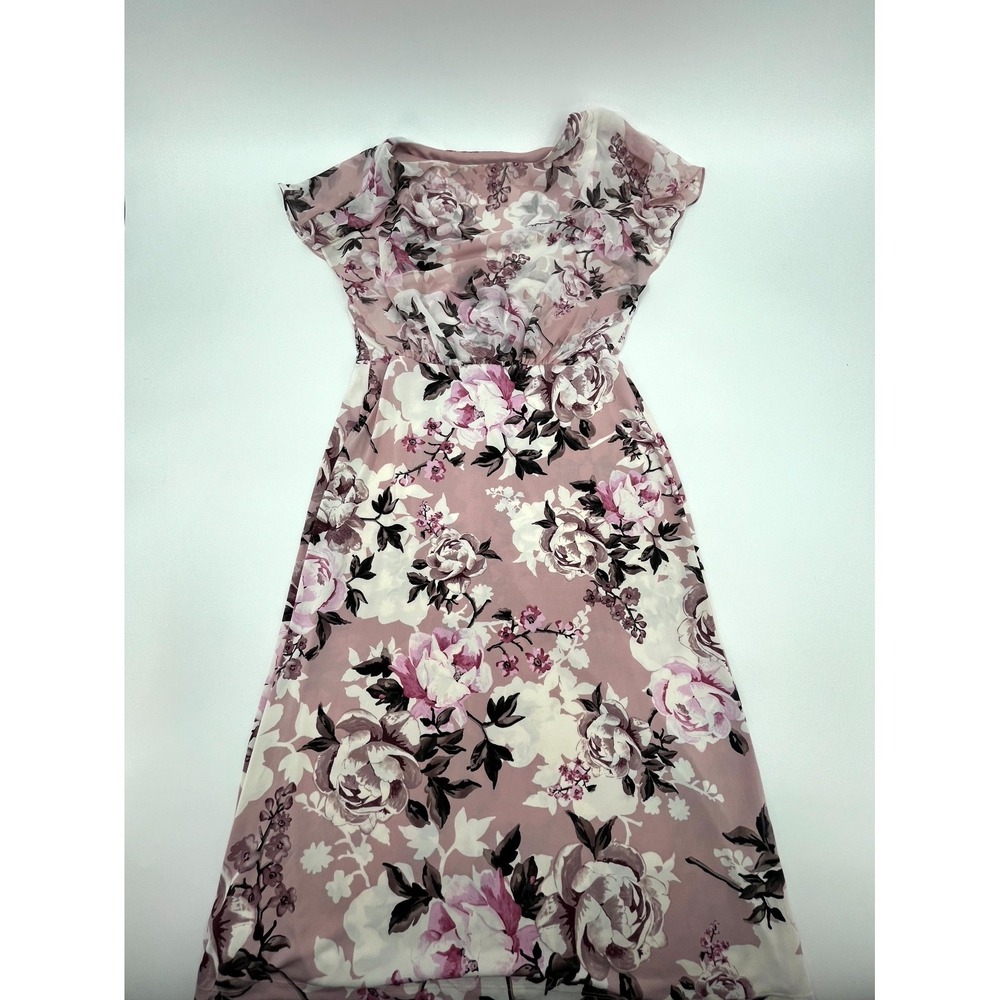 Connected Apparel Midi Dress Womens Pink 10 Floral Stretch Wedding Guest Party